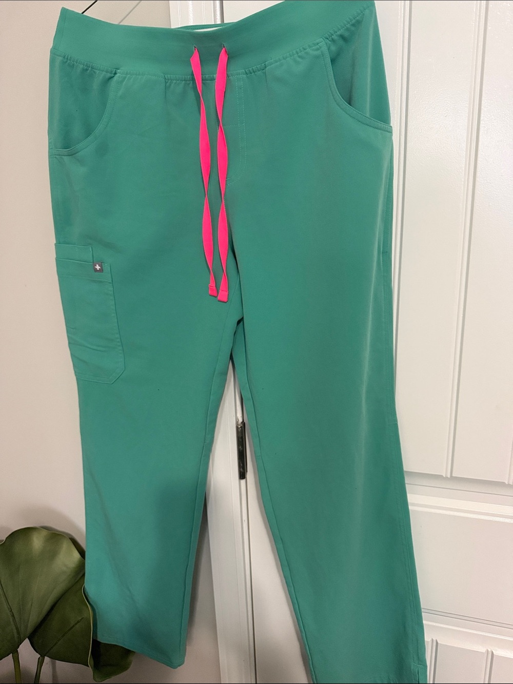 Women’s Teal Pull-On Pants with Pink Drawstring